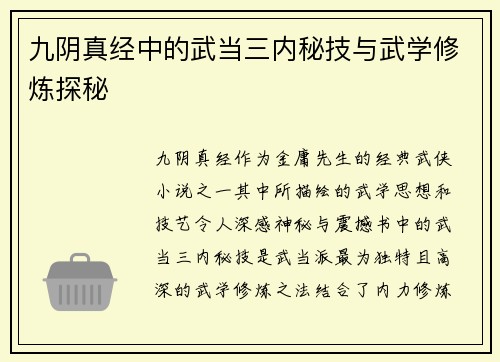 九阴真经中的武当三内秘技与武学修炼探秘
